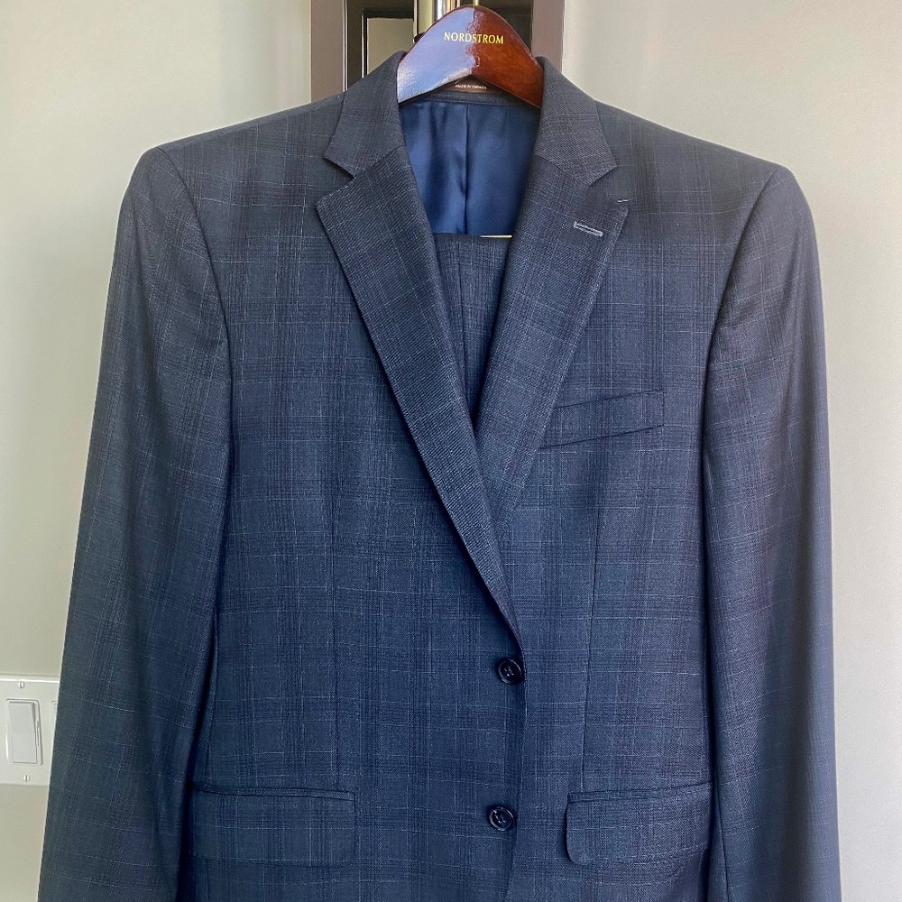 Peter Millar Navy Checked Tailored Fit Wool Suit